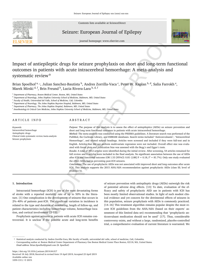 Pdf Impact Of Antiepileptic Drugs For Seizure Prophylaxis On Short And Long Term Functional 5922