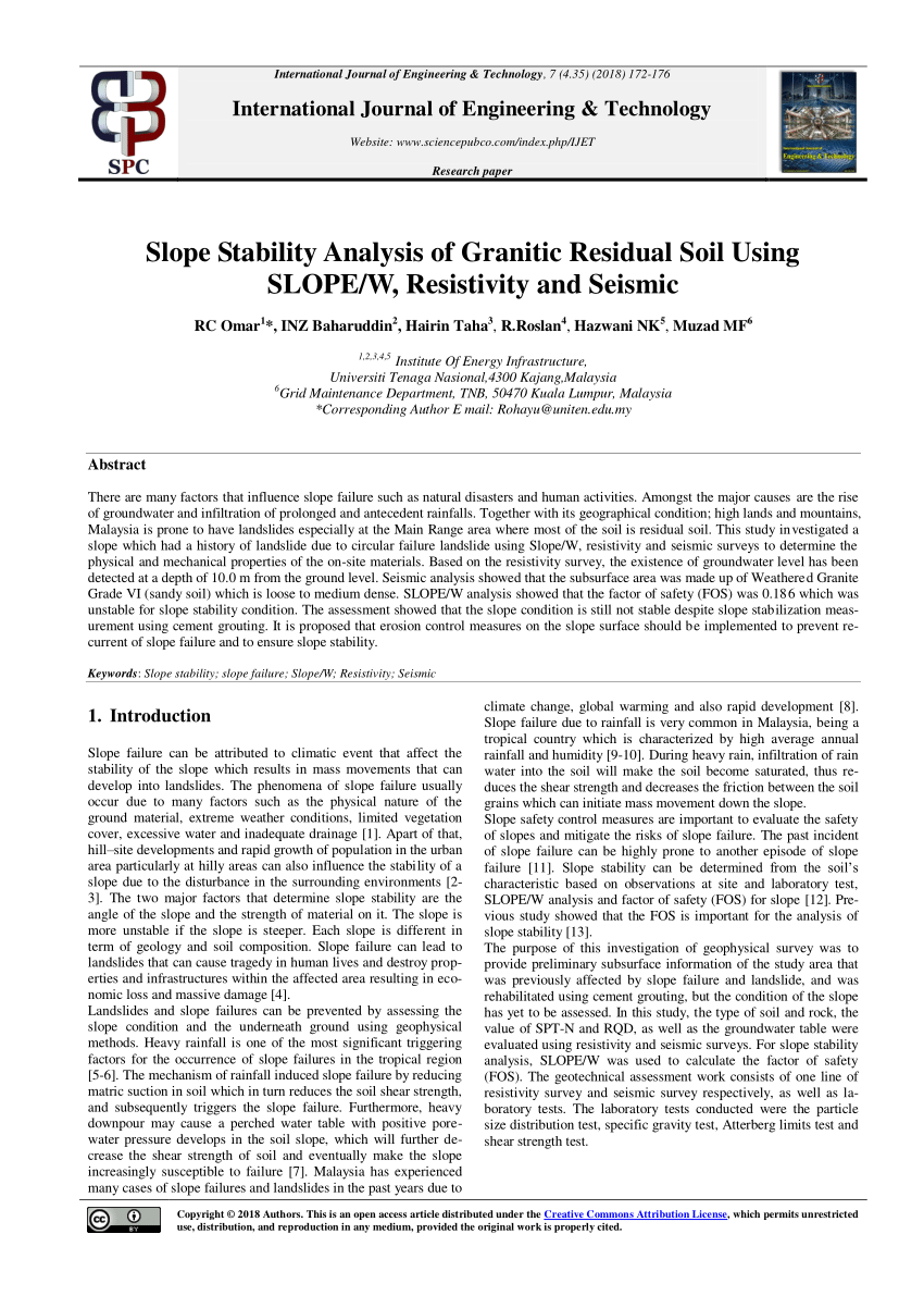 Pdf Slope Stability Analysis Of Granitic Residual Soil Using