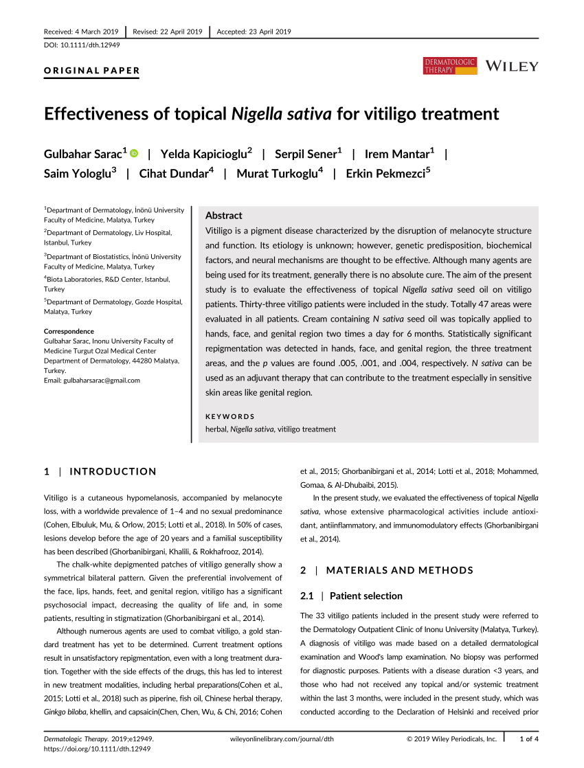 (PDF) Effectiveness of Topical Nigella Sativa for Vitiligo Treatment