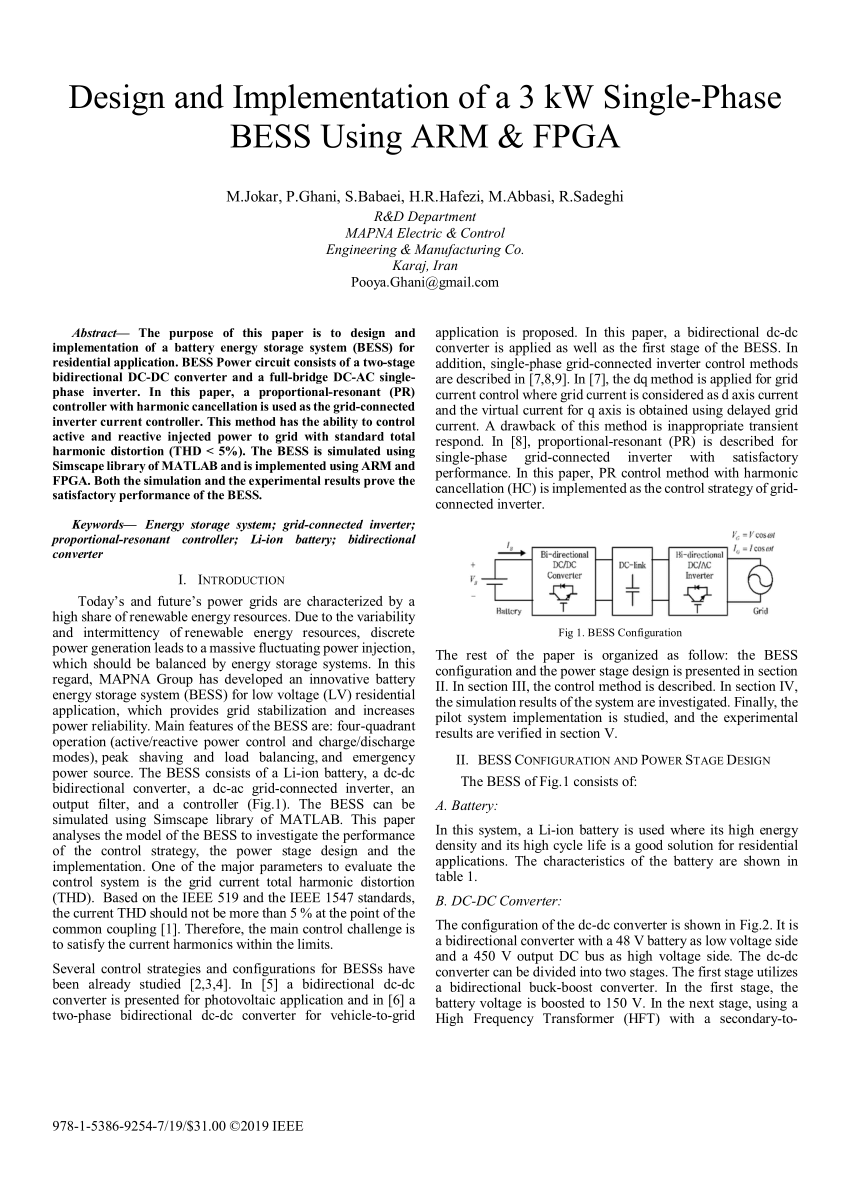 Pdf Design And Implementation Of A 3 Kw Single Phase Bess Using Arm Fpga