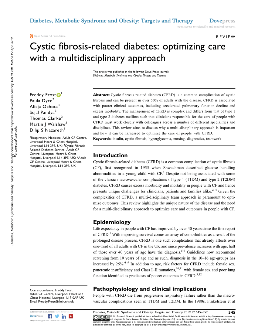 (PDF) Cystic fibrosis-related diabetes: optimizing care with a ...