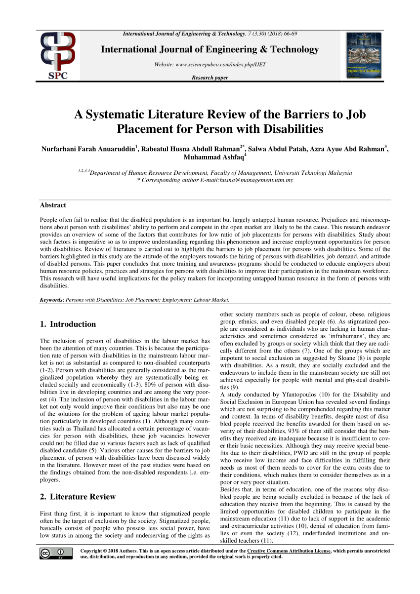 (PDF) A Systematic Literature Review of the Barriers to Job Placement ...