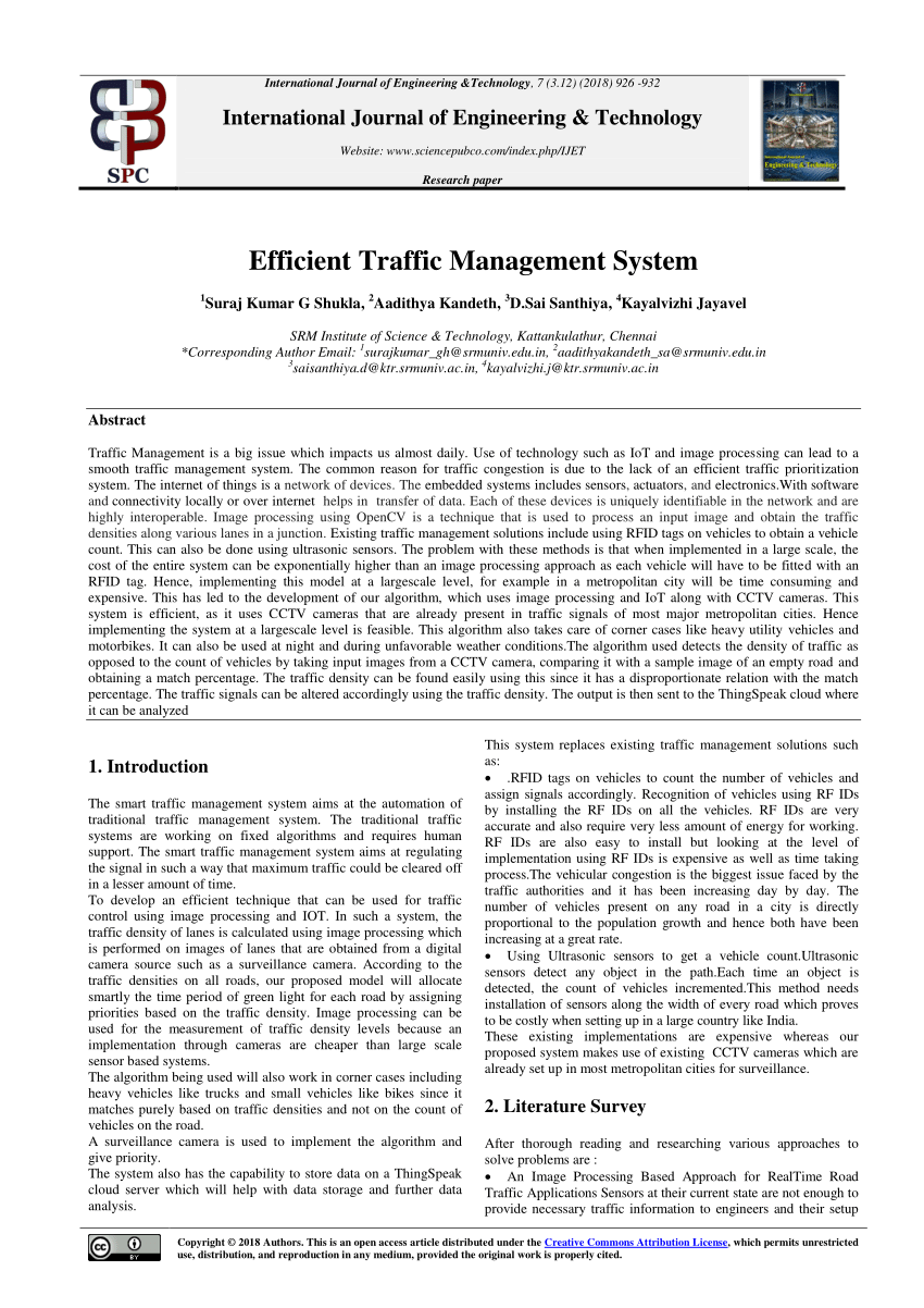 research paper on traffic management system