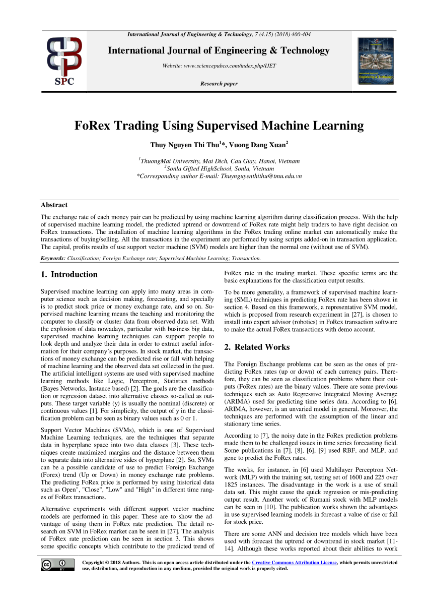 Pdf Forex Trading Using Supervised Machine Learning - 