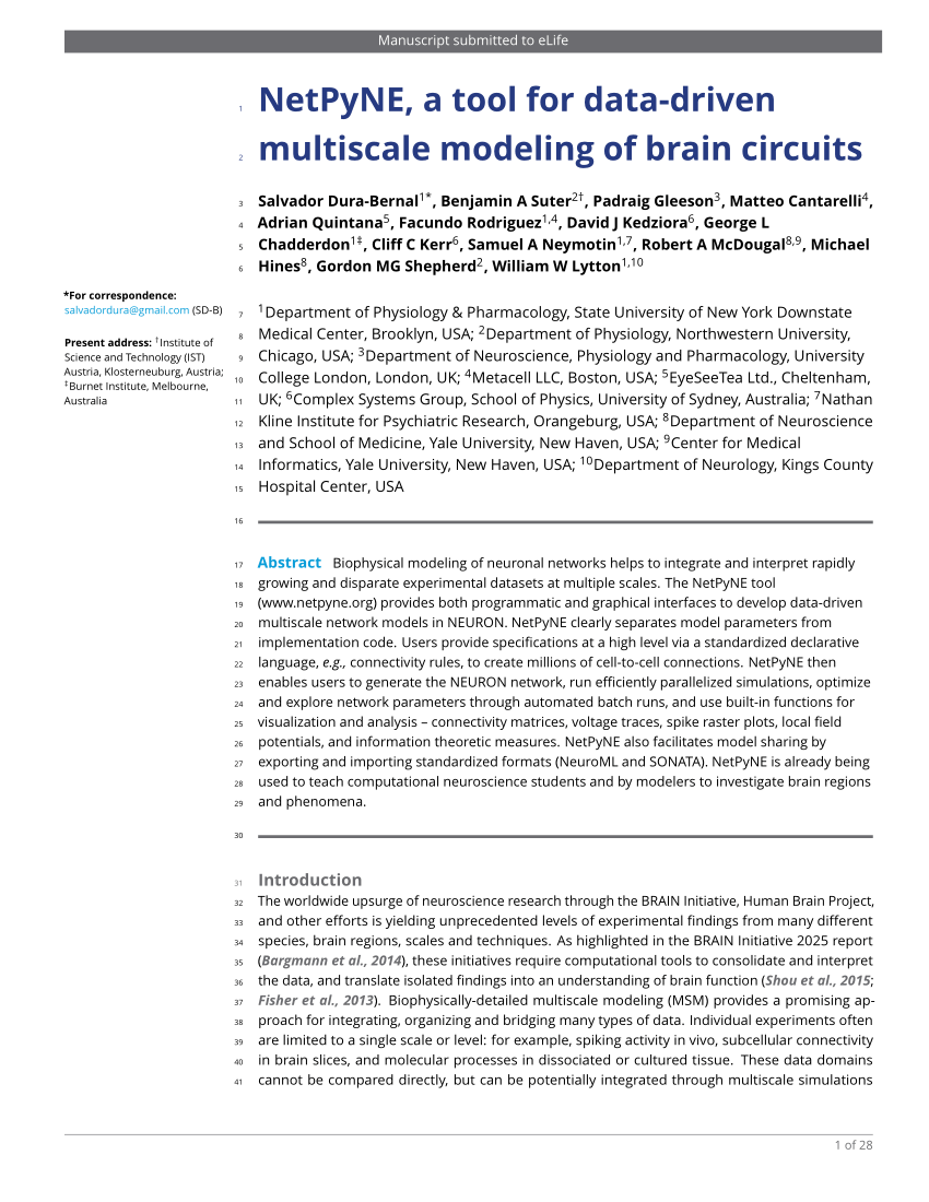 PDF) NetPyNE, a tool for data-driven multiscale modeling of brain ...