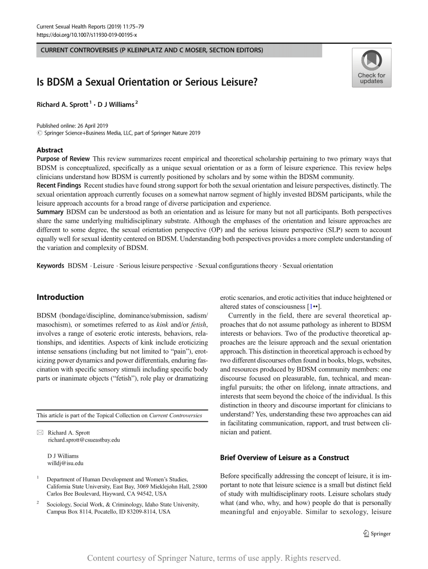 Is BDSM a Sexual Orientation or Serious Leisure?