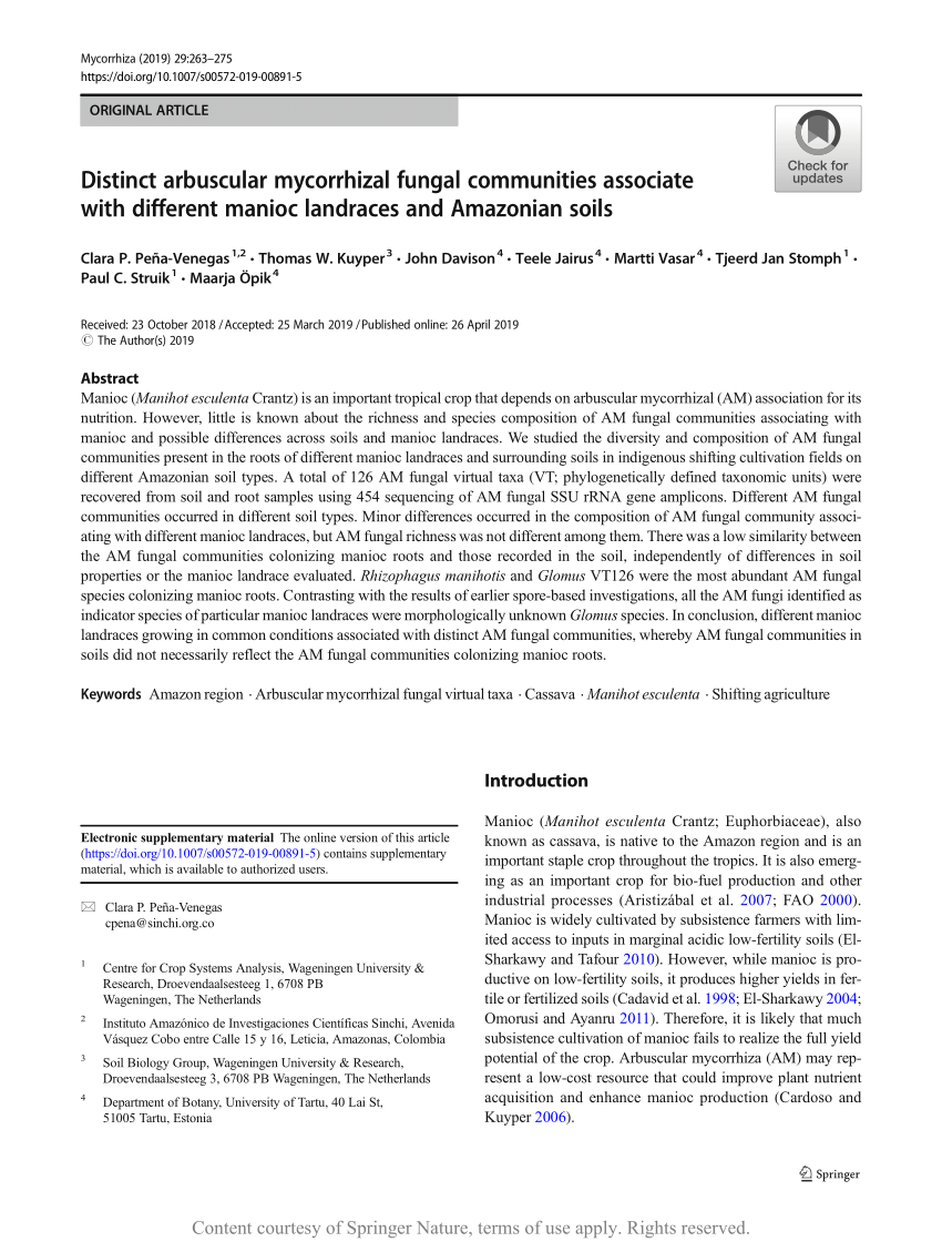 Pdf Distinct Arbuscular Mycorrhizal Fungal Communities Associate With Different Manioc Landraces And Amazonian Soils