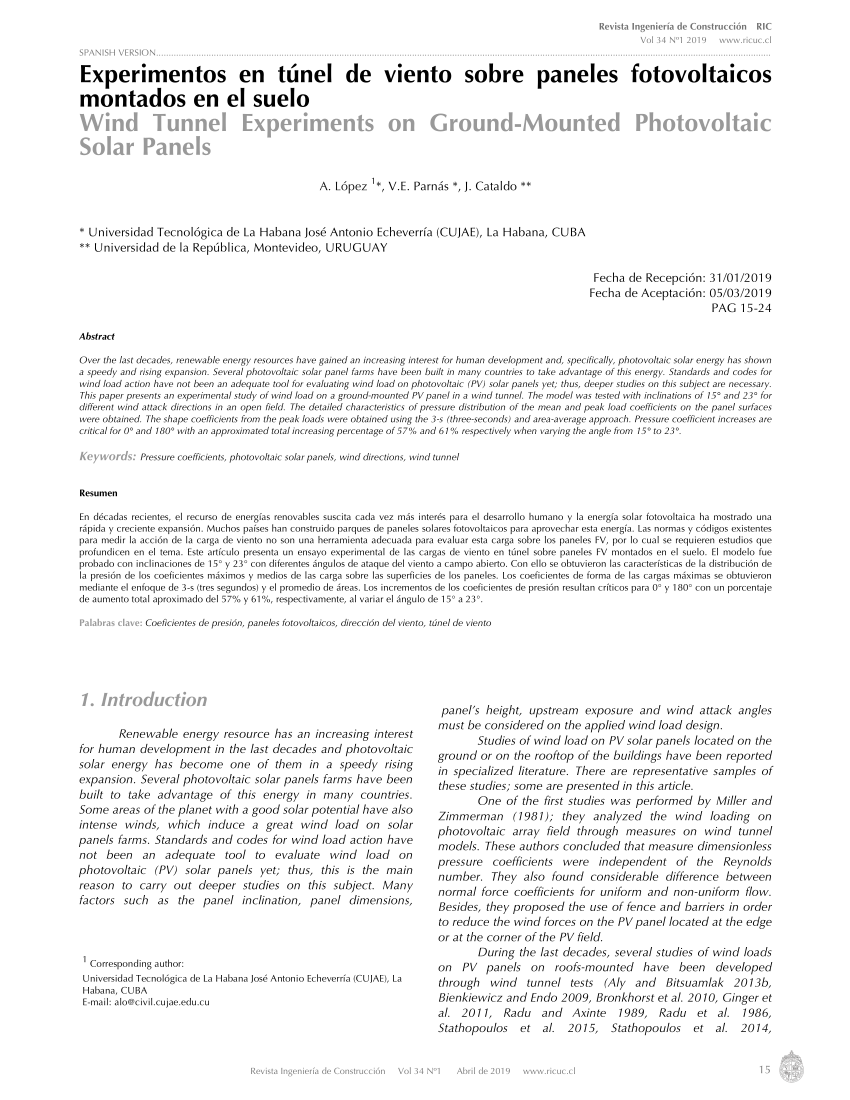 Pdf Wind Tunnel Experiments On Ground Mounted Photovoltaic Solar Panels