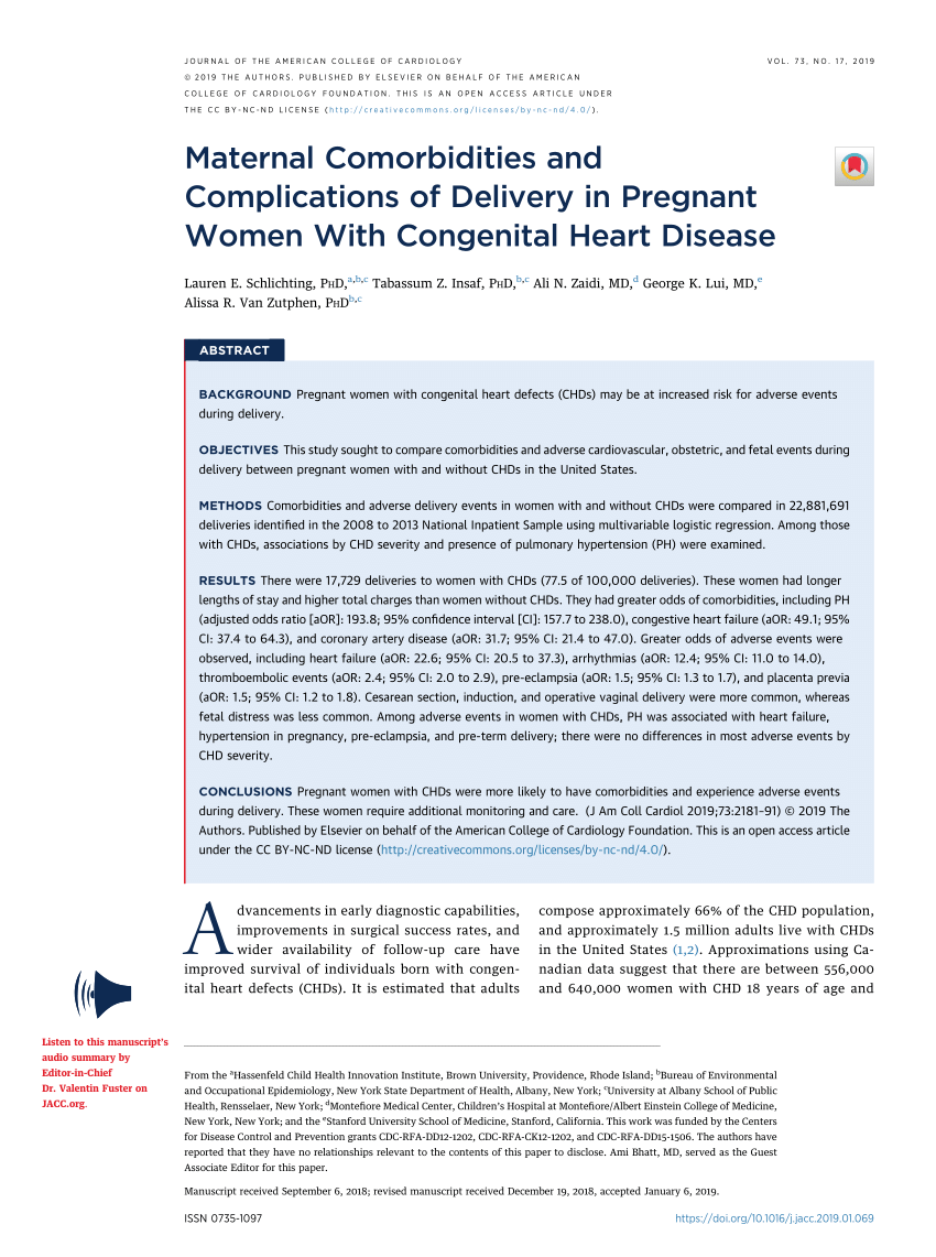 Pdf Maternal Comorbidities And Complications Of Delivery In Pregnant Women With Congenital 6367