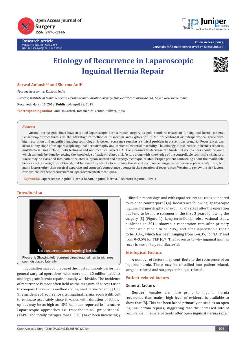 Pdf Etiology Of Recurrence In Laparoscopic Inguinal Hernia Repair 7629