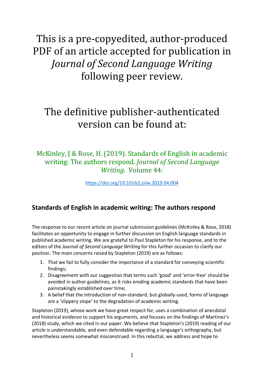 PDF) Standards of English in academic writing: The authors respond