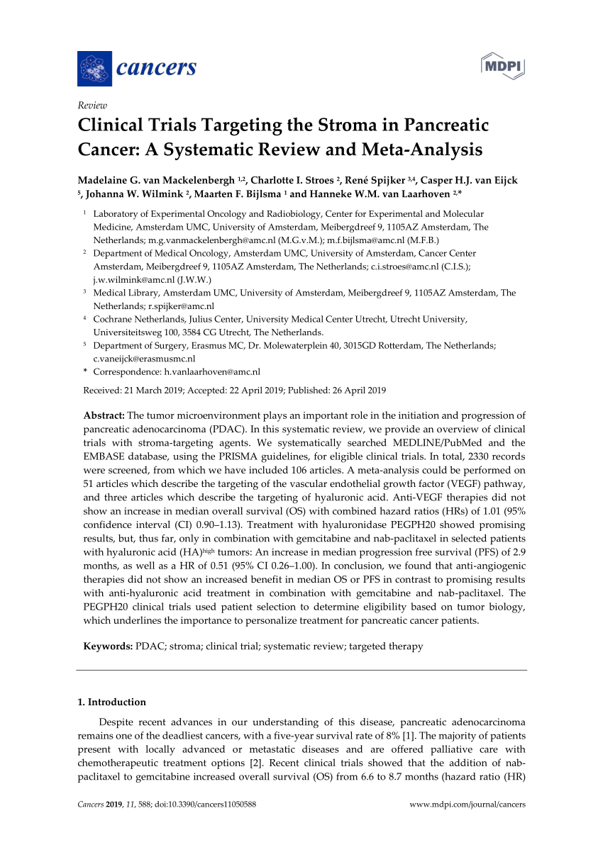 Pdf Clinical Trials Targeting The Stroma In Pancreatic Cancer A Systematic Review And Meta 