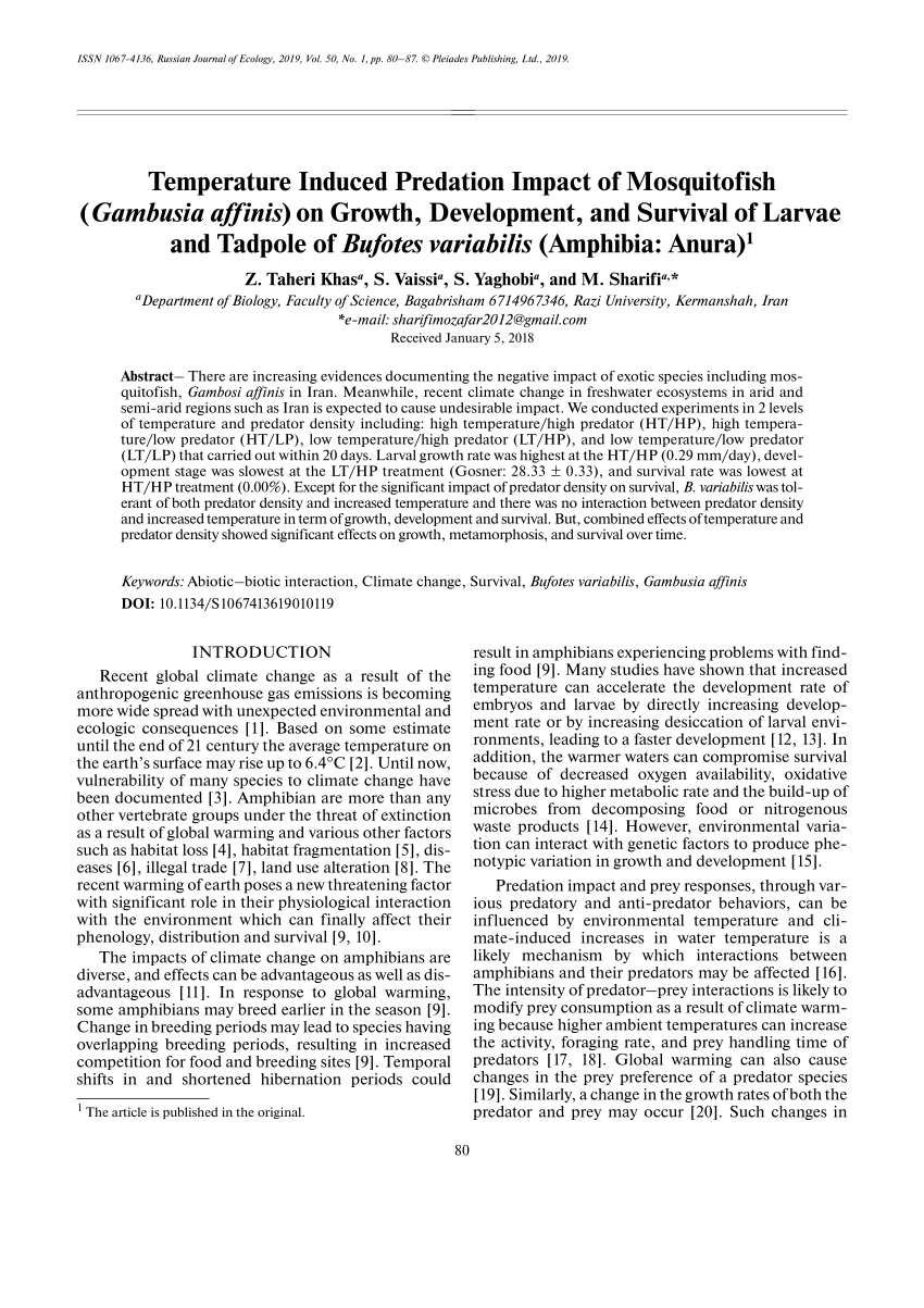 (PDF) Temperature Induced Predation Impact of Mosquitofish (Gambusia