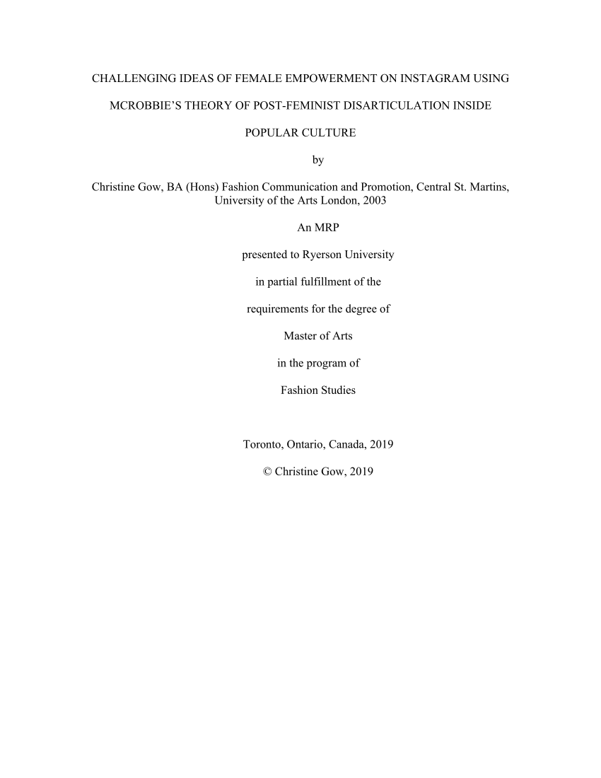 PDF) CHALLENGING IDEAS OF FEMALE EMPOWERMENT ON INSTAGRAM USING MCROBBIES THEORY OF POST-FEMINIST DISARTICULATION INSIDE POPULAR CULTURE by Christine Gow, MA Fashion Studies; BA (Hons) Fashion Communication and Promotion