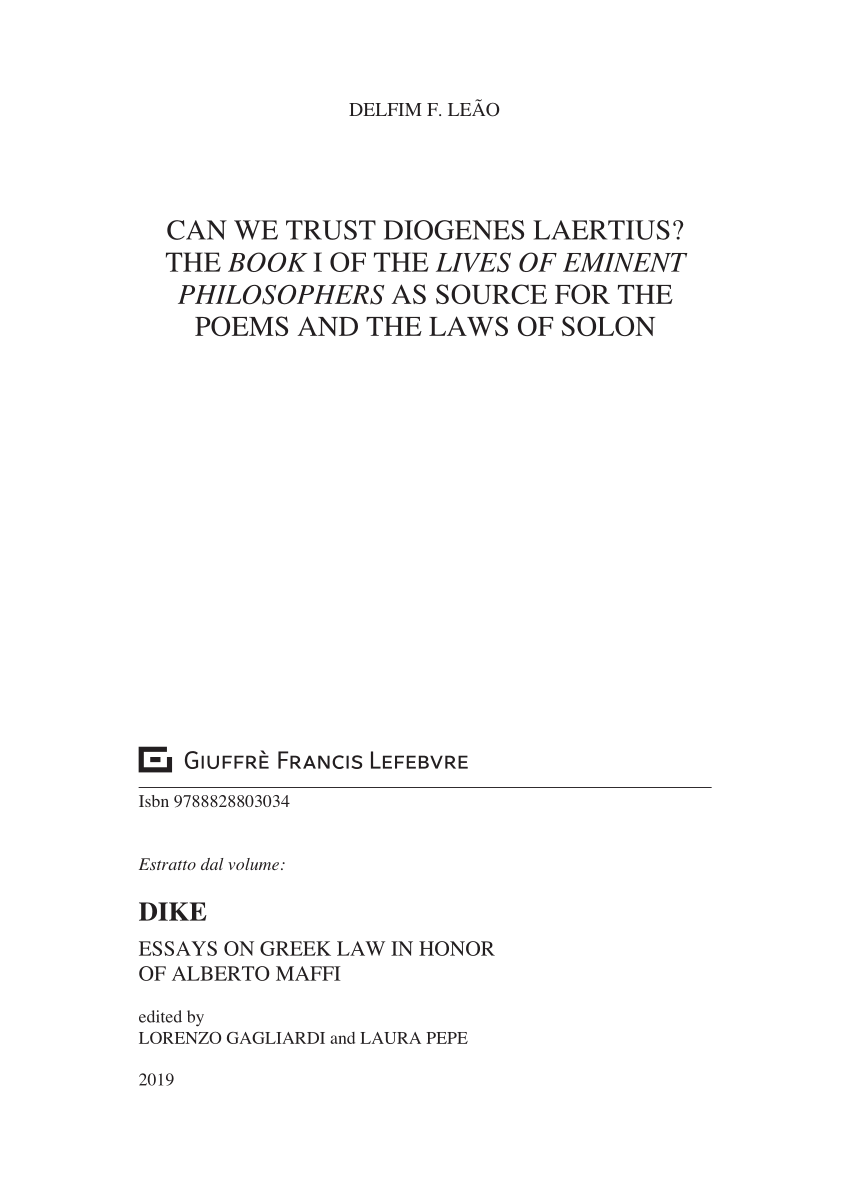 PDF) Dos homens e suas ideias. Estudos sobre as Vidas de Diógenes Laércio