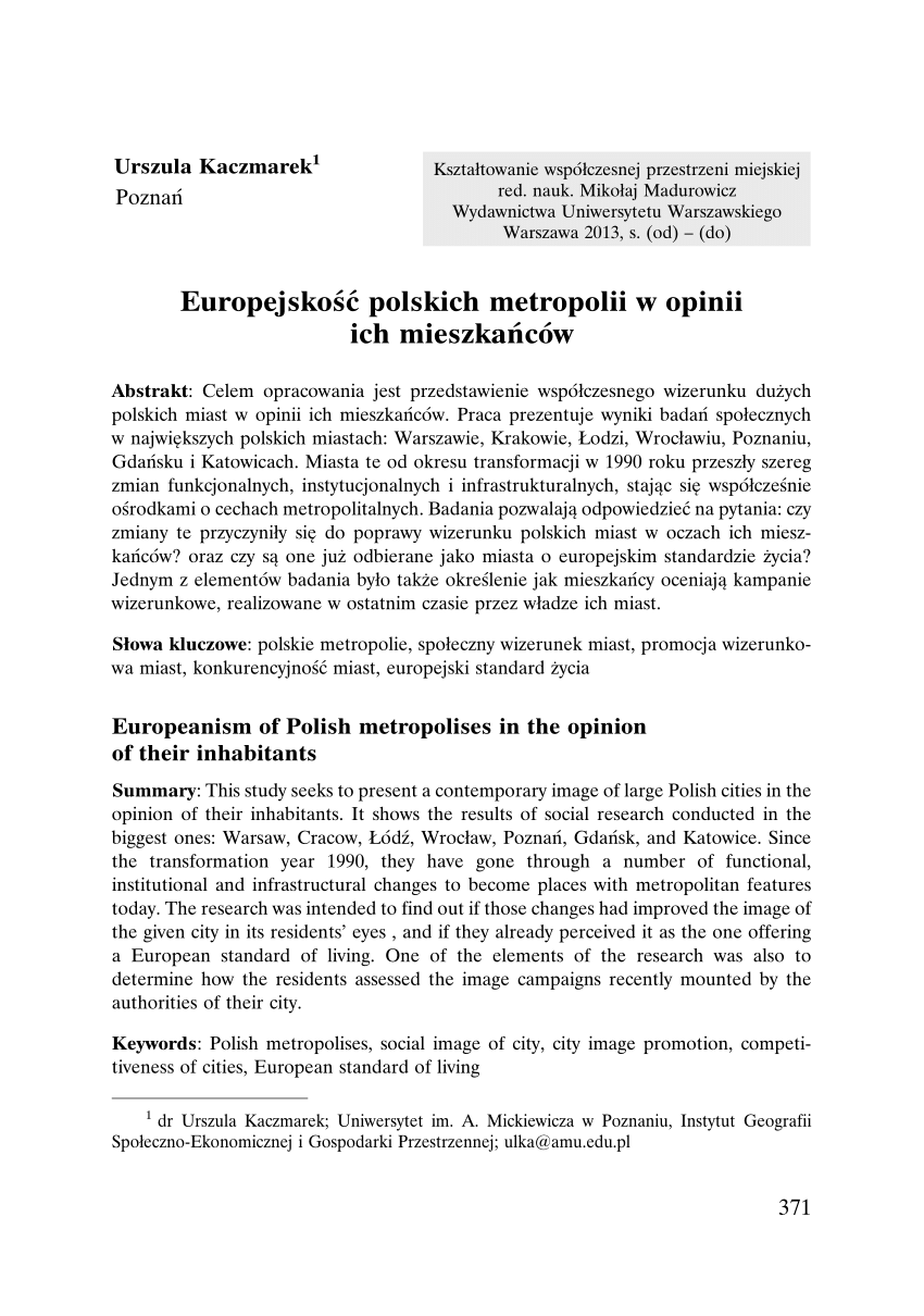 Pdf Europejskość Polskich Metropolii 7508