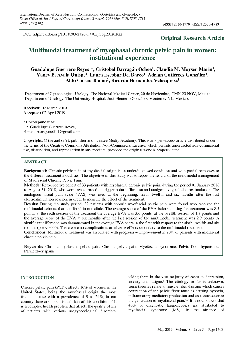 Pdf Multimodal Treatment Of Myophasal Chronic Pelvic Pain