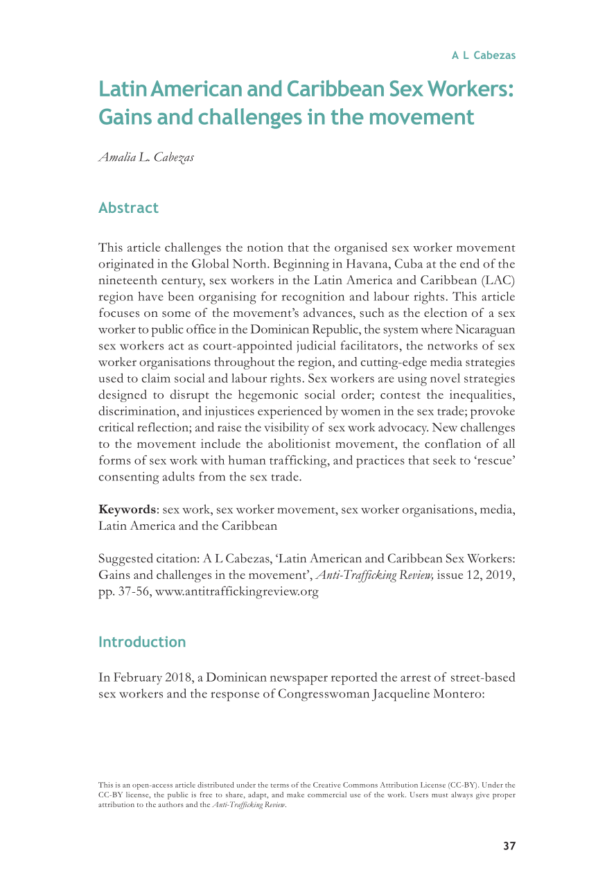 Pdf Latin American And Caribbean Sex Workers Gains And Challenges In The Movement