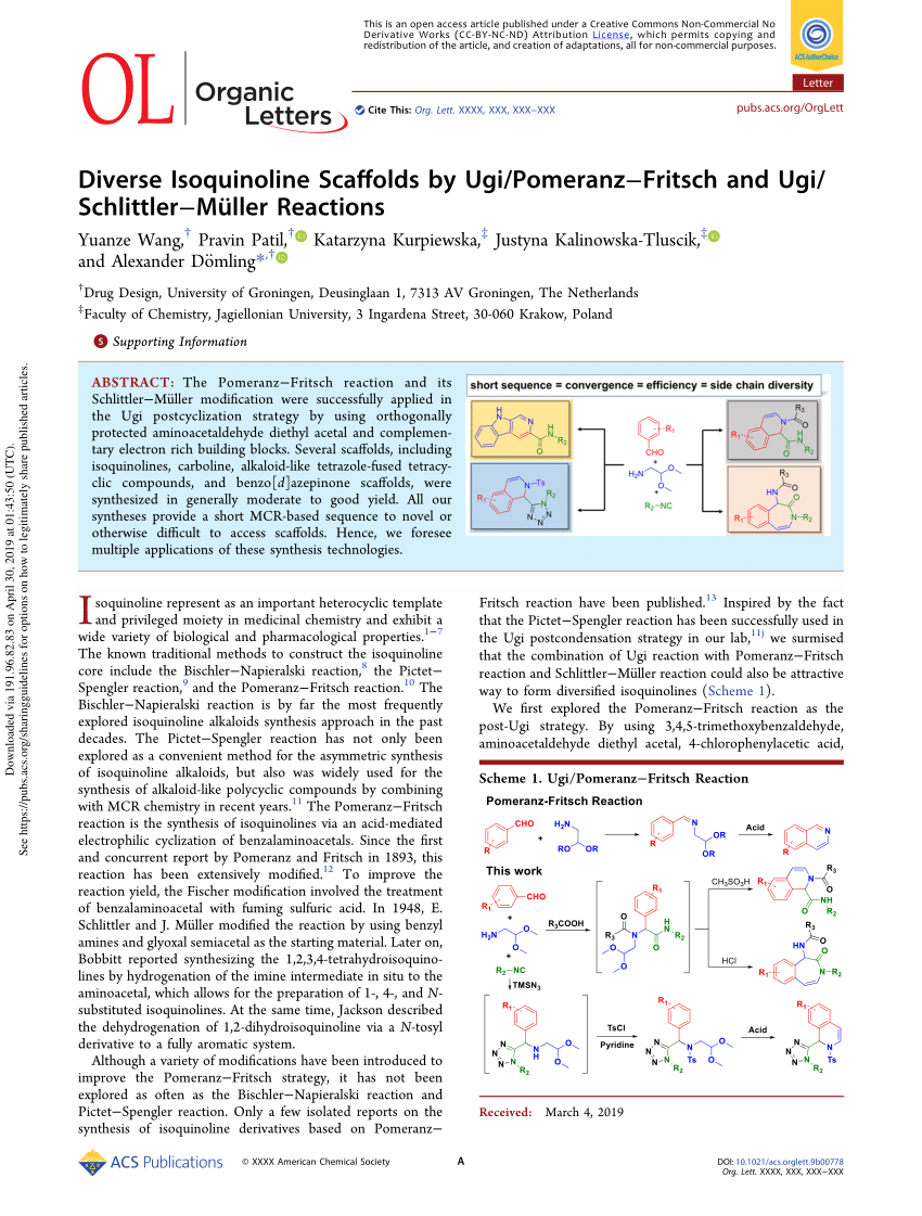 (PDF) Diverse Isoquinoline Scaffolds by Ugi/Pomeranz–Fritsch and Ugi ...