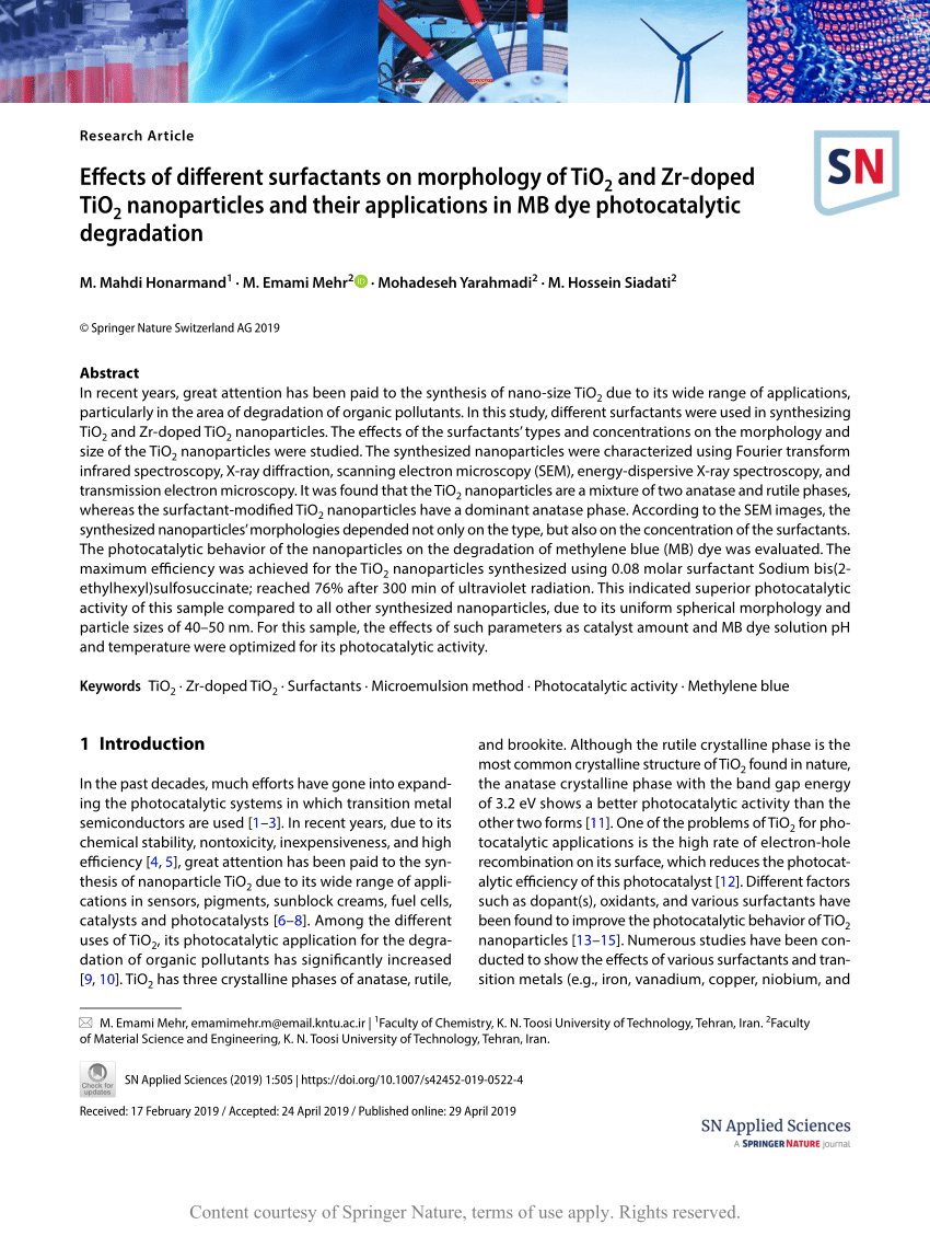 Effects Of Different Surfactants On Morphology Of Tio 2 And Zr Doped Tio 2 Nanoparticles And 0721