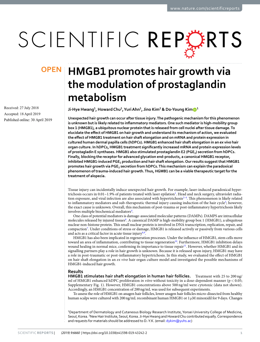 PDF) HMGB1 promotes hair growth via the modulation of prostaglandin  metabolism