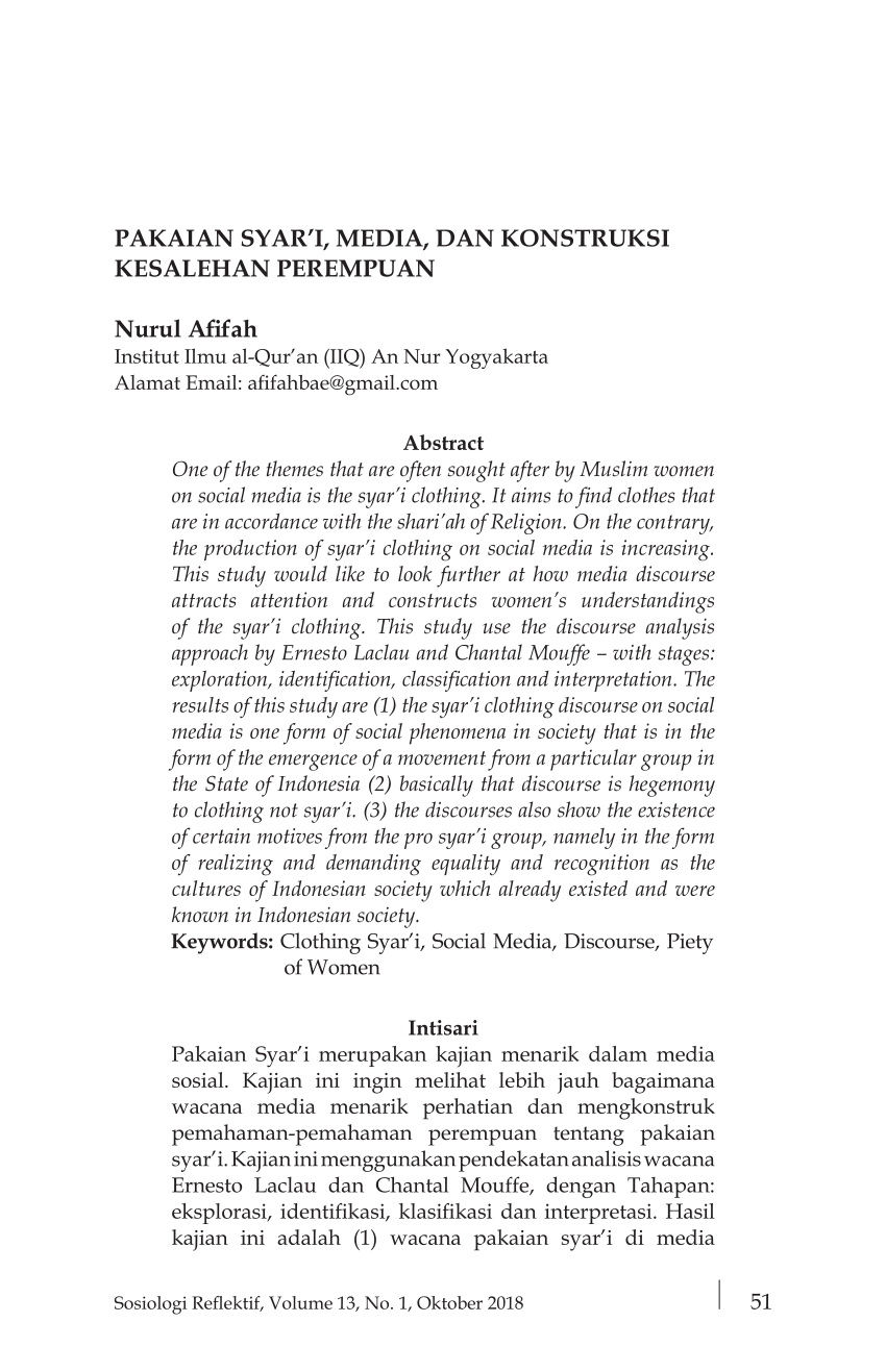 Pdf Pakaian Syar I Media Dan Konstruksi Kesalehan Perempuan