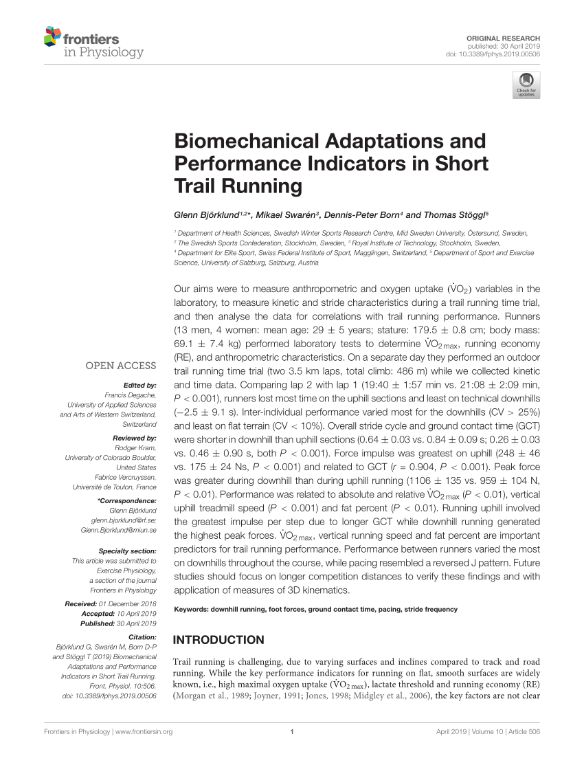 Pdf Biomechanical Adaptations And Performance Indicators In Short Trail Running