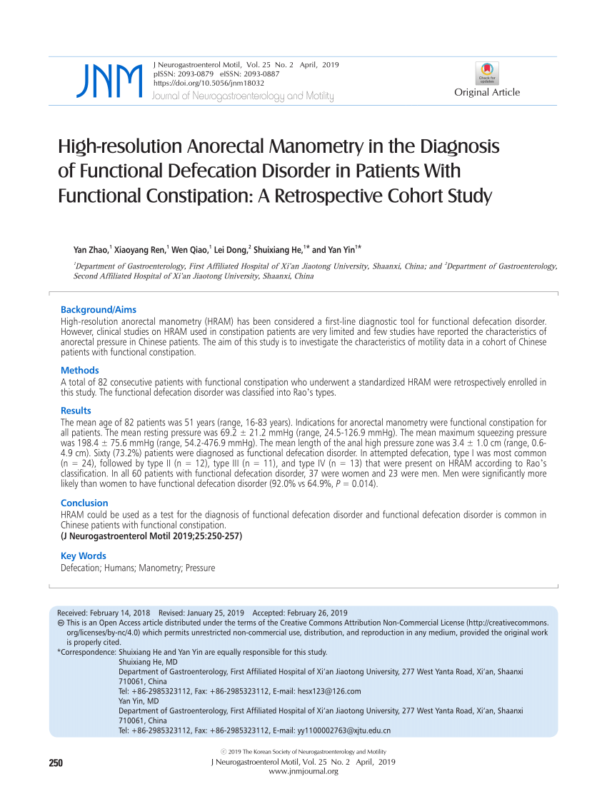 Pdf High Resolution Anorectal Manometry In The Diagnosis Of Functional Defecation Disorder In 