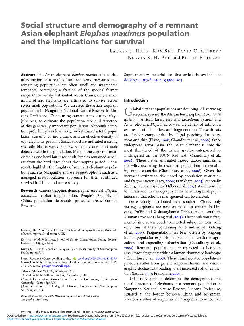 (PDF) Social structure and demography of a remnant Asian elephant