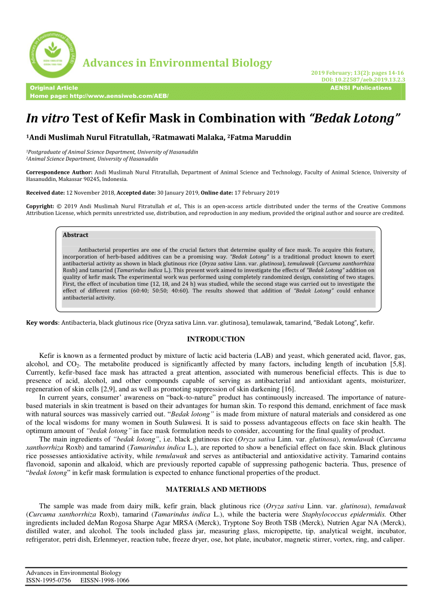 udtryk At give tilladelse tirsdag PDF) In vitro Test of Kefir Mask in Combination with "Bedak Lotong"