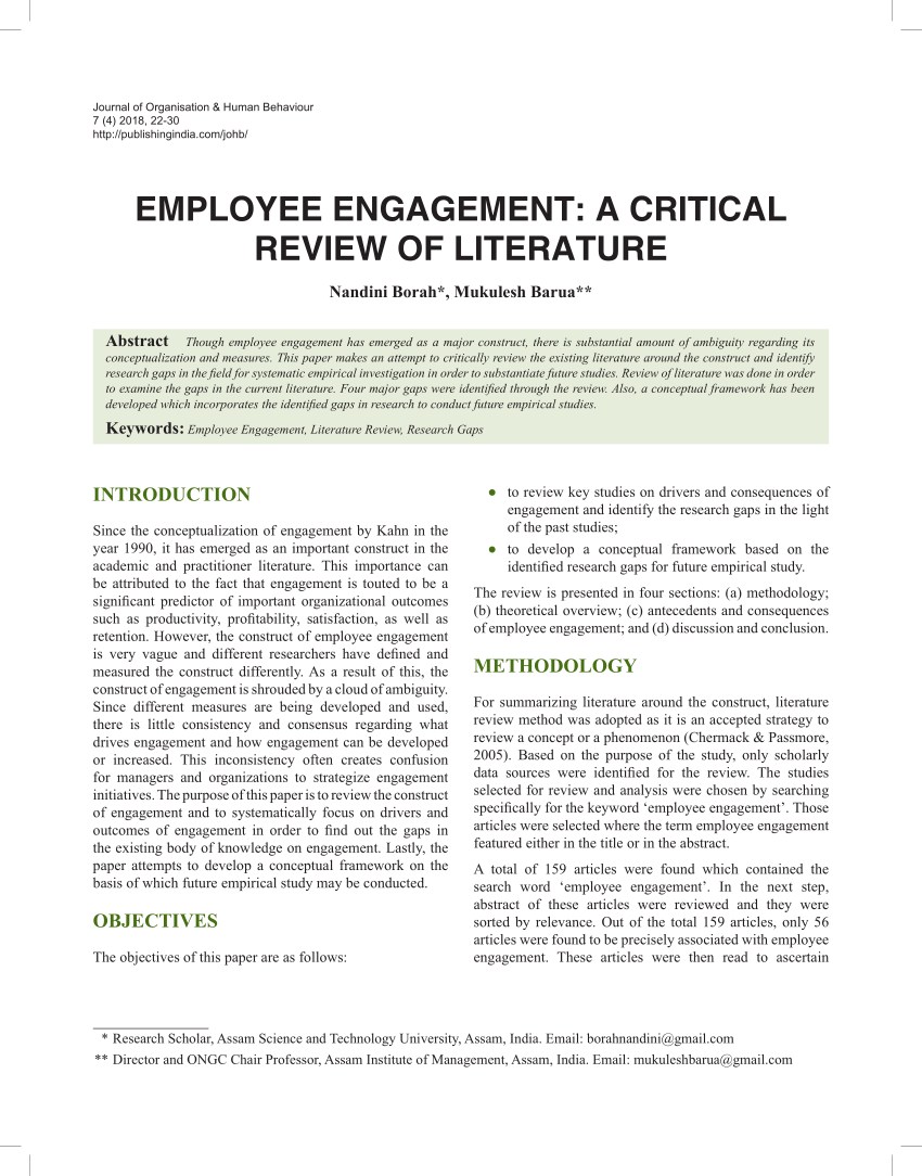 literature review on employee engagement