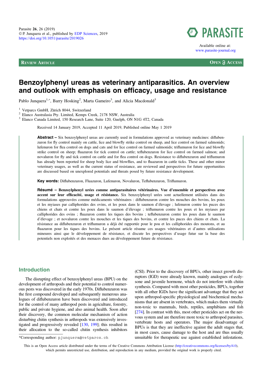 PDF) Benzoylphenyl ureas as veterinary antiparasitics. An overview and  outlook with emphasis on efficacy, usage and resistance