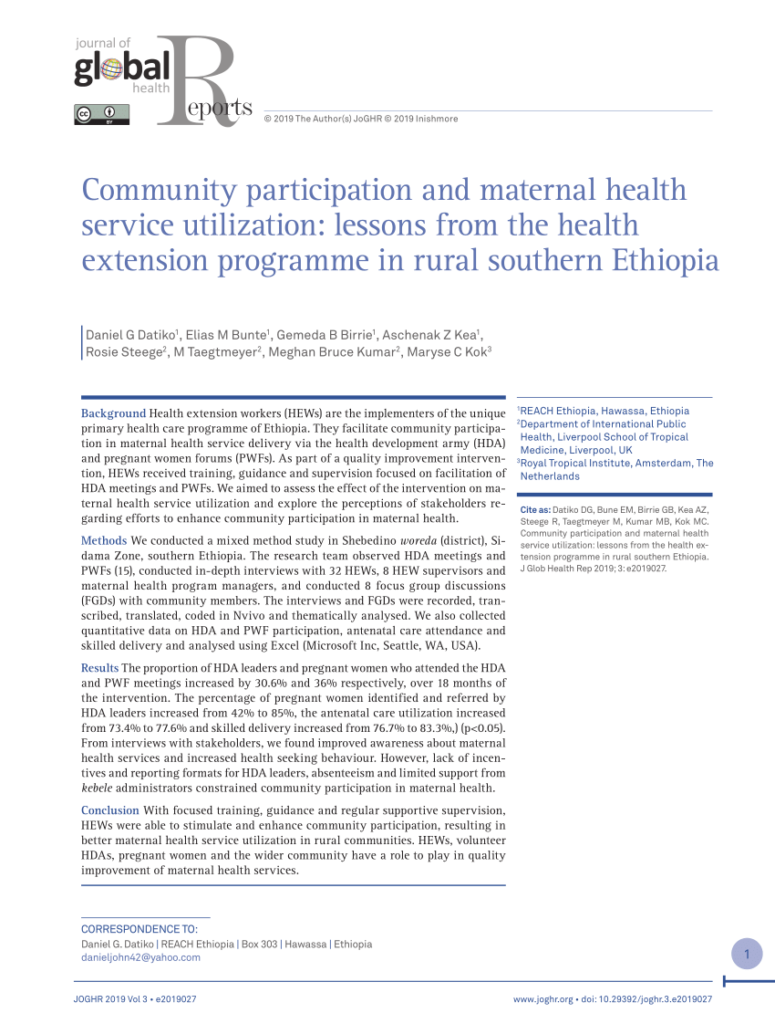 Utilization of maternal health services