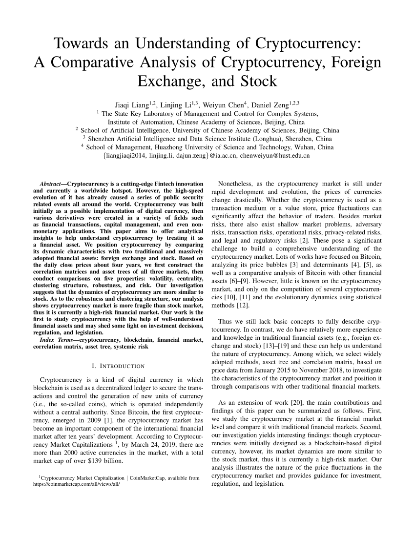 PDF) Towards an Understanding of Cryptocurrency: A Comparative Analysis of  Cryptocurrency, Foreign Exchange, and Stock