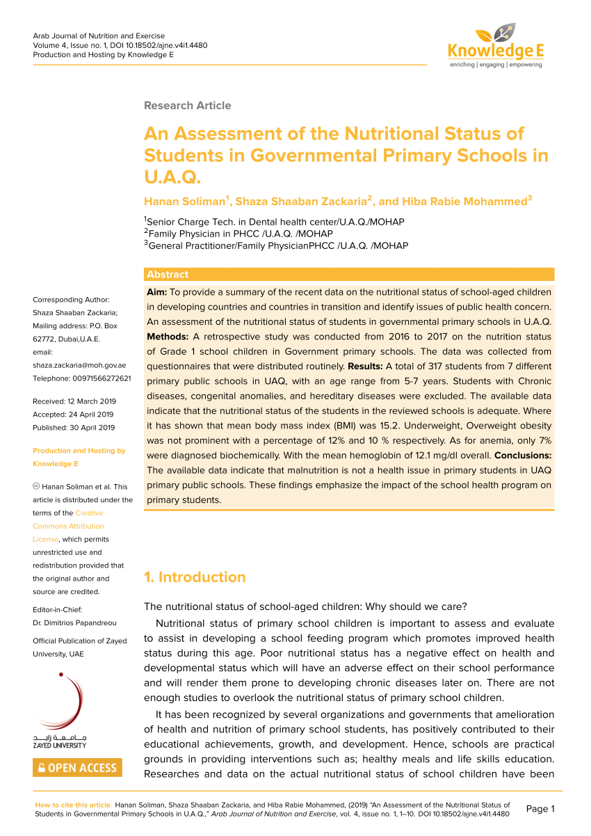 research about nutritional status of students