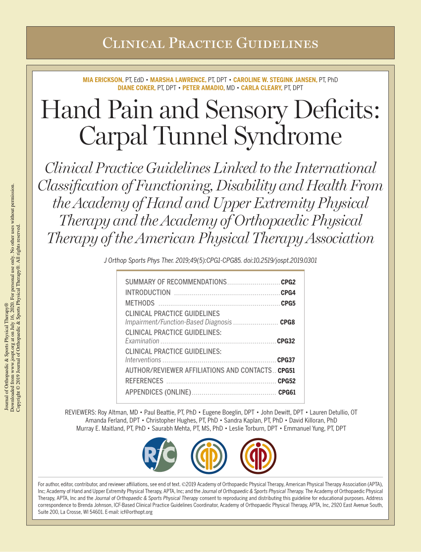 PDF) Hand Pain and Sensory Deficits: Carpal Tunnel Syndrome