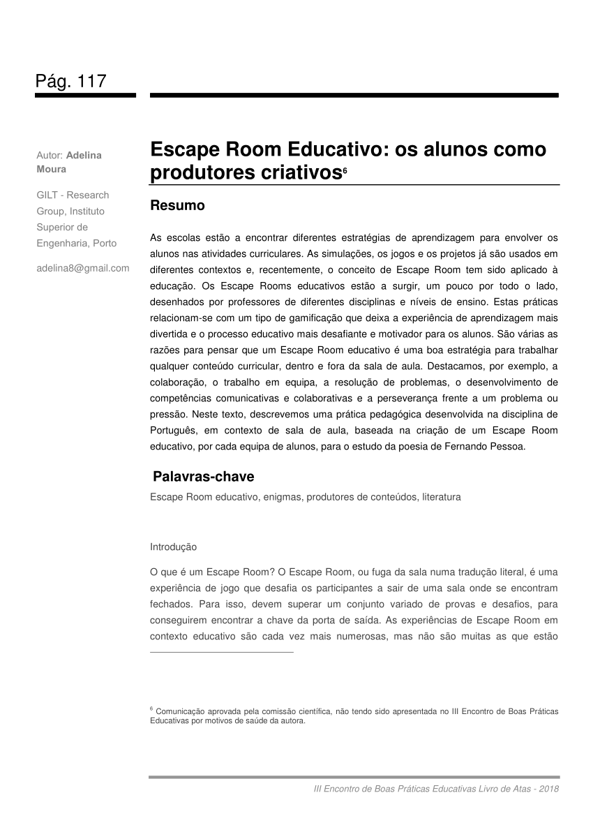 PDF) Escape Room: uma proposta de jogo pedagógica no escopo da educação  técnica de nível médio