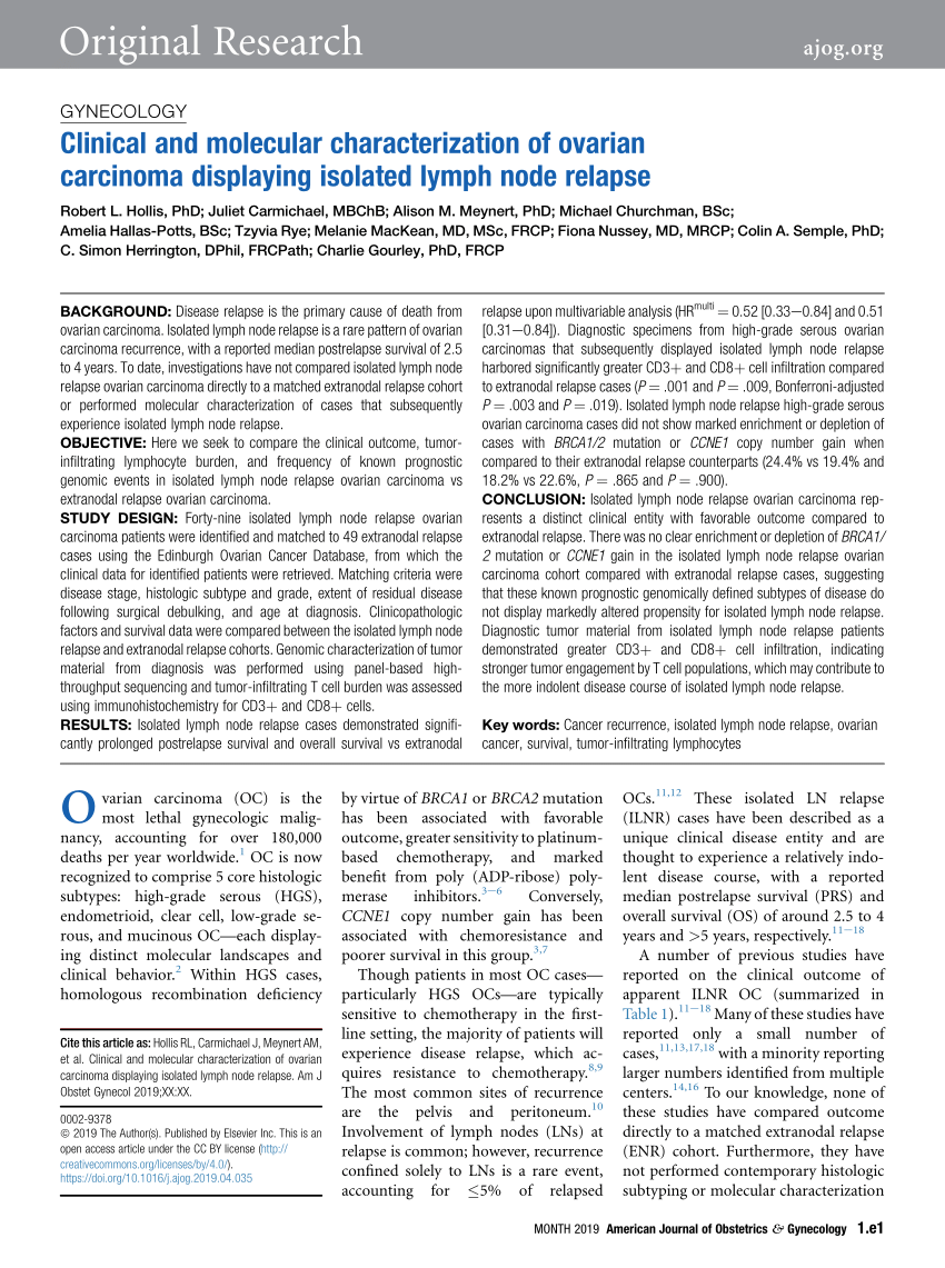 Pdf Clinical And Molecular Characterization Of Ovarian Carcinoma Displaying Isolated Lymph 