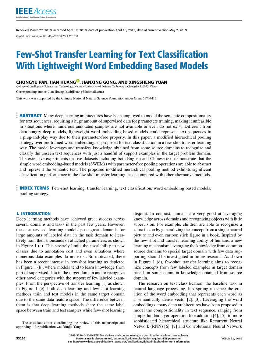 Pdf Few Shot Transfer Learning For Text Classification With Lightweight Word Embedding Based 9170