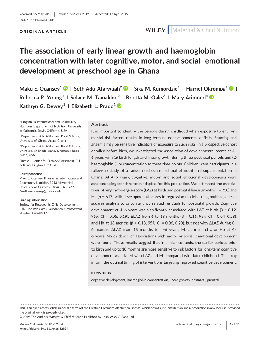 PDF) The Association of Early Linear Growth and Hemoglobin ...