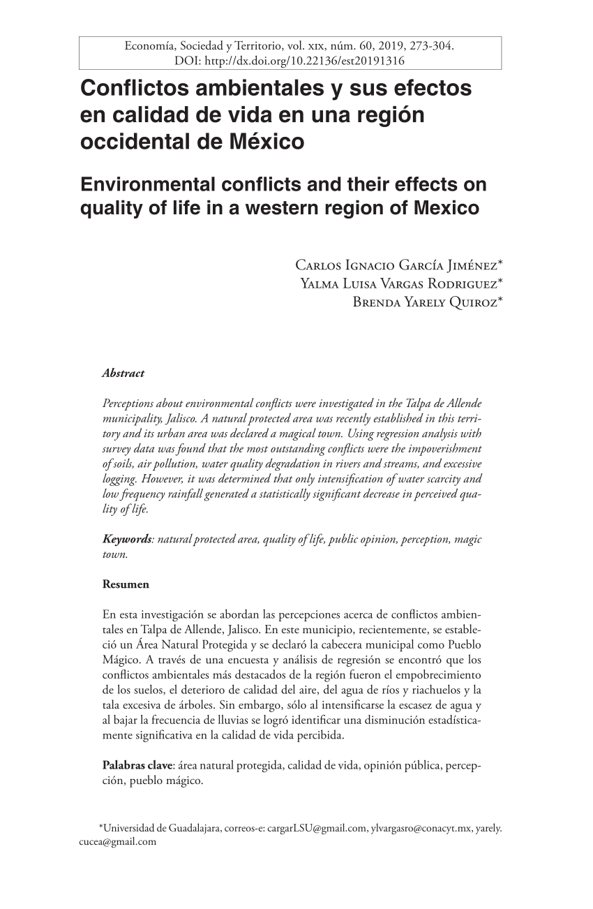 Pdf Conflictos Ambientales Y Sus Efectos En Calidad De Vida En