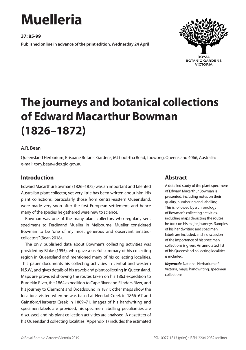 Pdf The Journeys And Botanical Collections Of Edward Macarthur