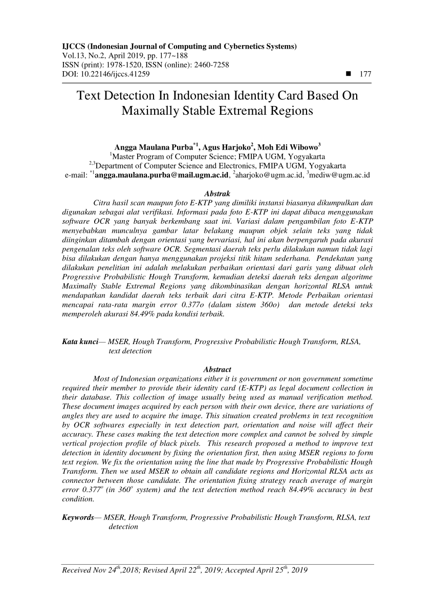 Pdf Text Detection In Indonesian Identity Card Based On Maximally Stable Extremal Regions