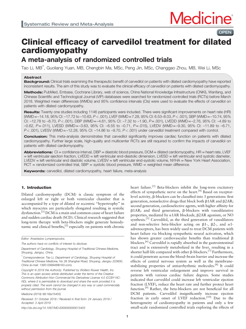 PDF Clinical efficacy of carvedilol treatment for dilated