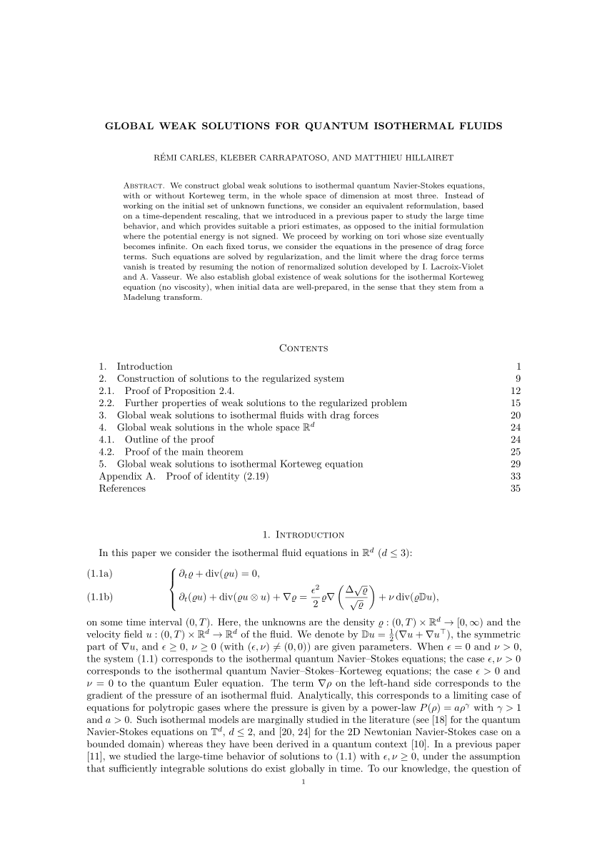 Pdf Global Weak Solutions For Quantum Isothermal Fluids