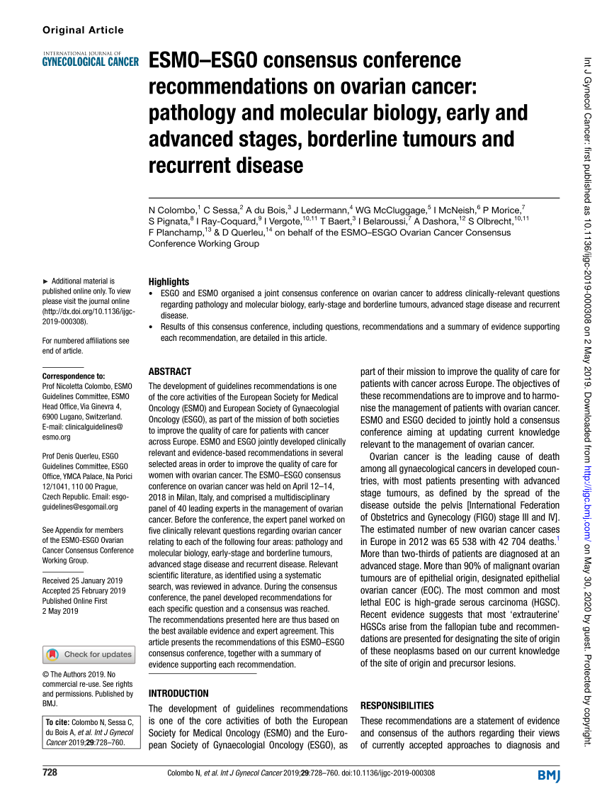 (PDF) ESMOESGO consensus conference on ovarian cancer