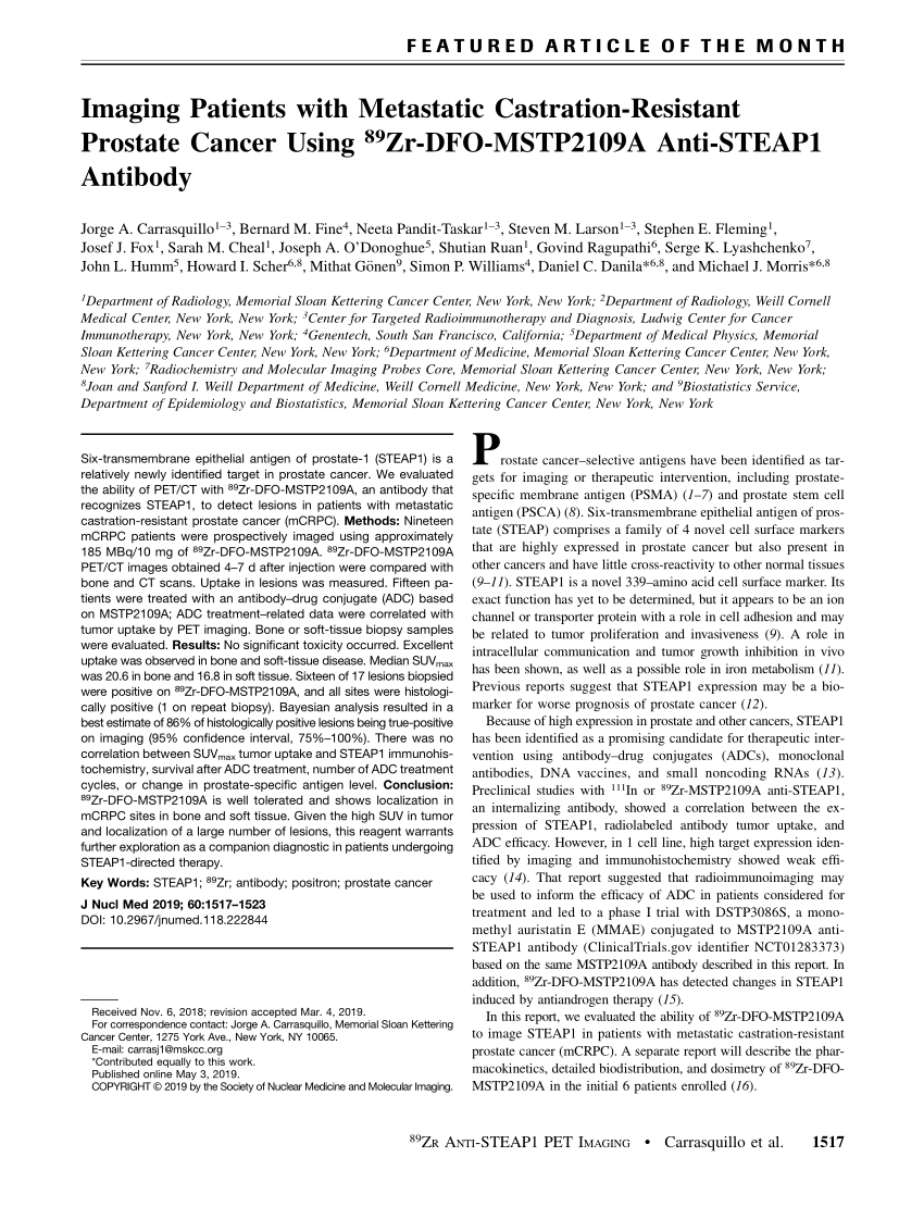 Pdf Imaging Metastatic Castration Resistant Prostate Cancer Patients With 89 Zr Dfo Mstp2109a 3067