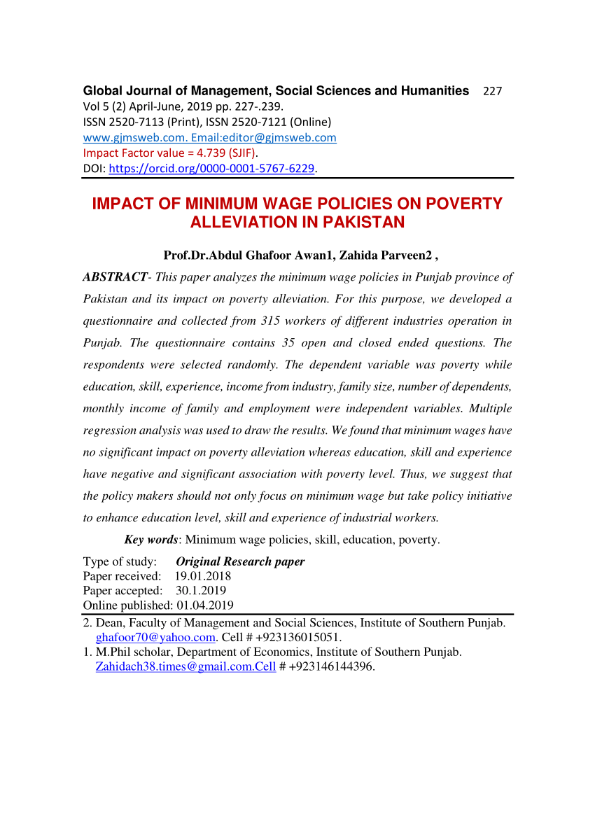 (PDF) IMPACT OF MINIMUM WAGE POLICIES ON POVERTY ALLEVIATION IN PAKISTAN