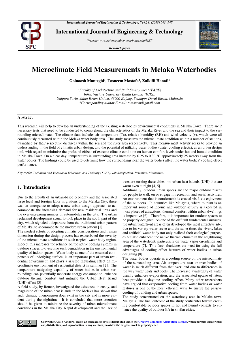 Pdf Microclimate Field Measurement In Melaka Waterbodies - 