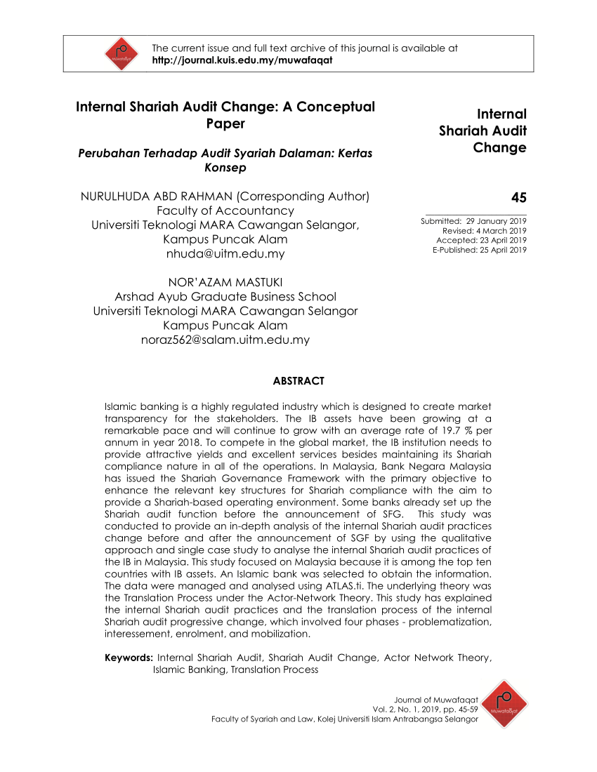 Pdf Internal Shariah Audit Change A Conceptual Paper